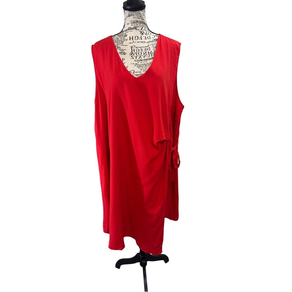 ellos Red Sleeveless V-Neck Dress with Side Tie